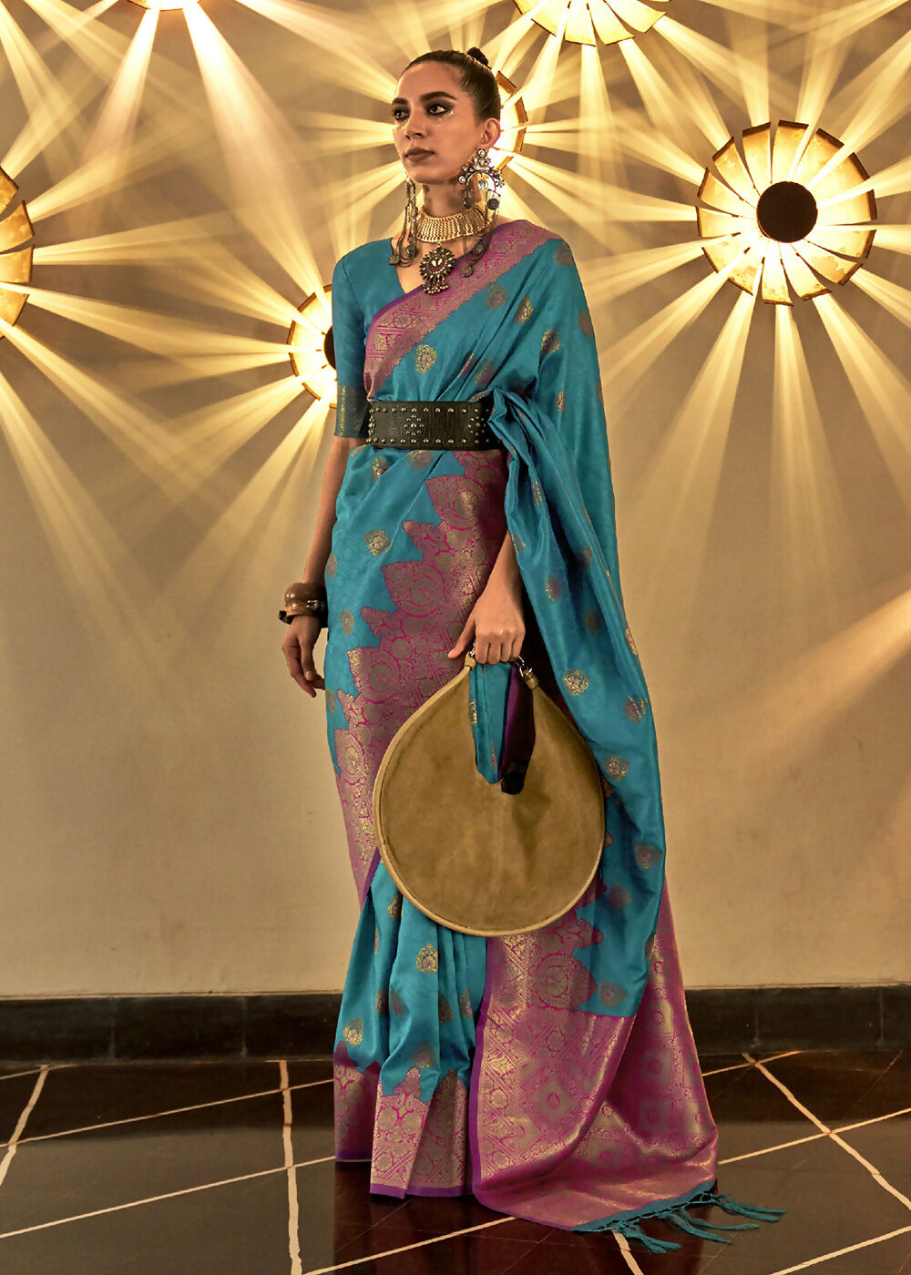Trendy Weaving Silk Turkish Blue Designer Saree - Emponline | Grocsy