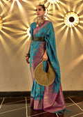 Trendy Weaving Silk Turkish Blue Designer Saree - Emponline | Grocsy