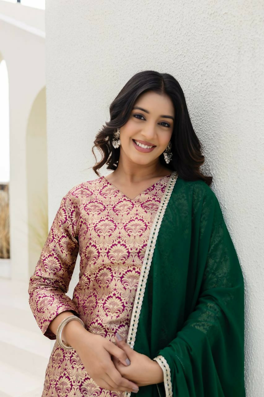 Teeya Creation Peach Viscose Jacquard Party Wear Designer Suit | Grocsy