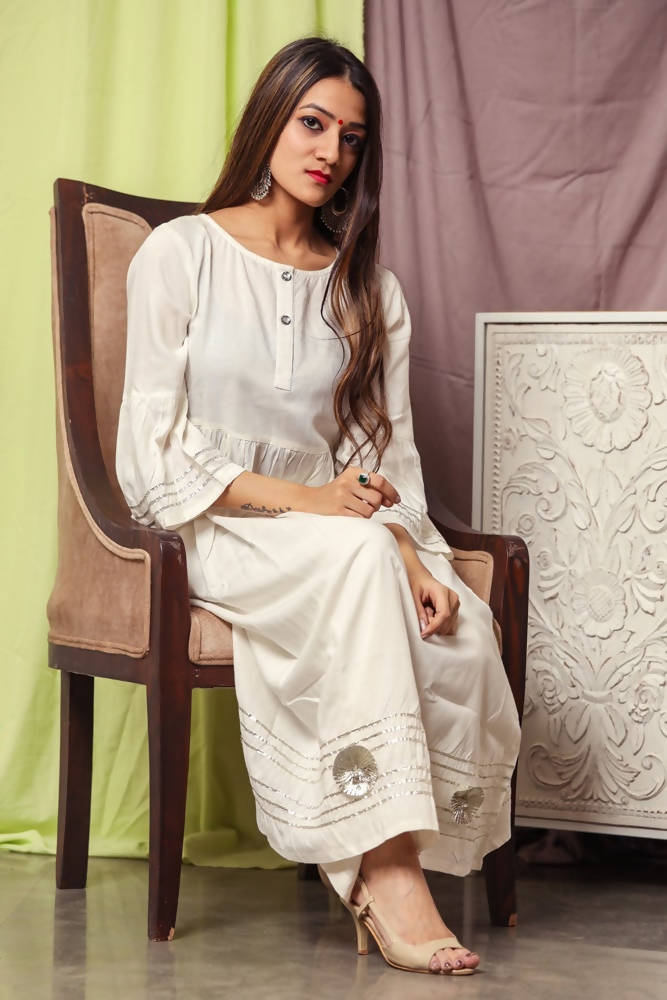 Cheera Hot White Gotta Kurta Palazzo Set | Grocsy