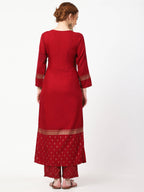 Cheera Gold Printed Maroon Kurta & Palazzo (CH-86KP) | Grocsy