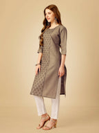 Jyoti Fashion Women's Khaki Cotton Blend Embroidered Kurta Pant Set | Grocsy
