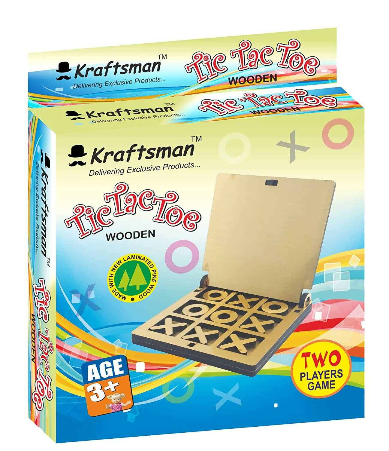 Kraftsman Wooden Tic Tac Toe Portable Game for Kids, Teens and Adults with Golden Mirror Shade Strategy & War Games Board Game | Grocsy
