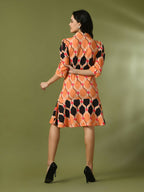 Myshka Women's Multi Printed Shirt Collar Fit and Flare Party Dress | Grocsy