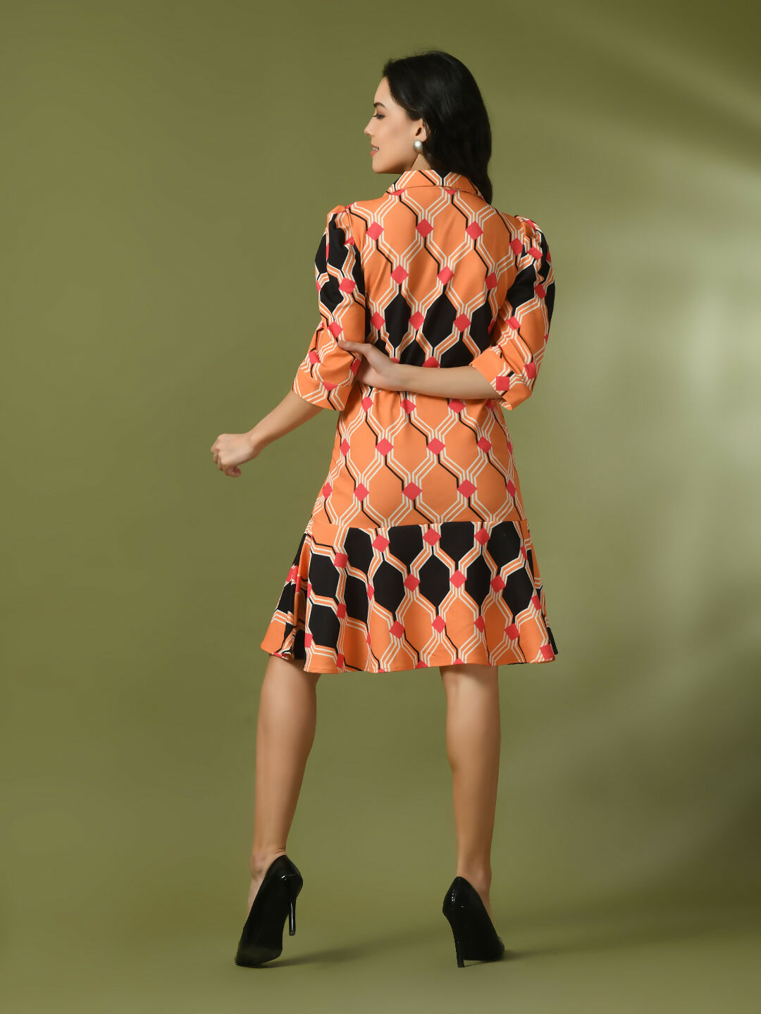 Myshka Women's Multi Printed Shirt Collar Fit and Flare Party Dress | Grocsy