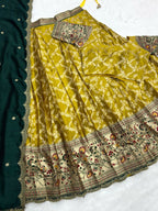 Teeya Creation Traditional Mustard Lehenga Choli Set with Festive Dark Green Embroidered Dupatta | Grocsy