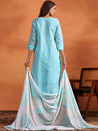 Sangria Ethnic Motifs Embroidered Thread Work Chanderi Cotton Kurta Trouser & Dupatta | Grocsy