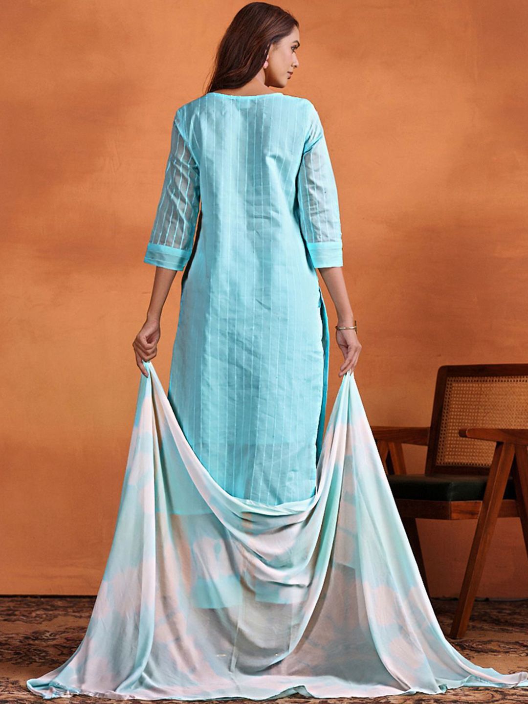 Sangria Ethnic Motifs Embroidered Thread Work Chanderi Cotton Kurta Trouser & Dupatta | Grocsy