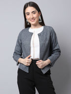 Even Apparels Grey Pure Wool Open Front Statement Jacket | Grocsy