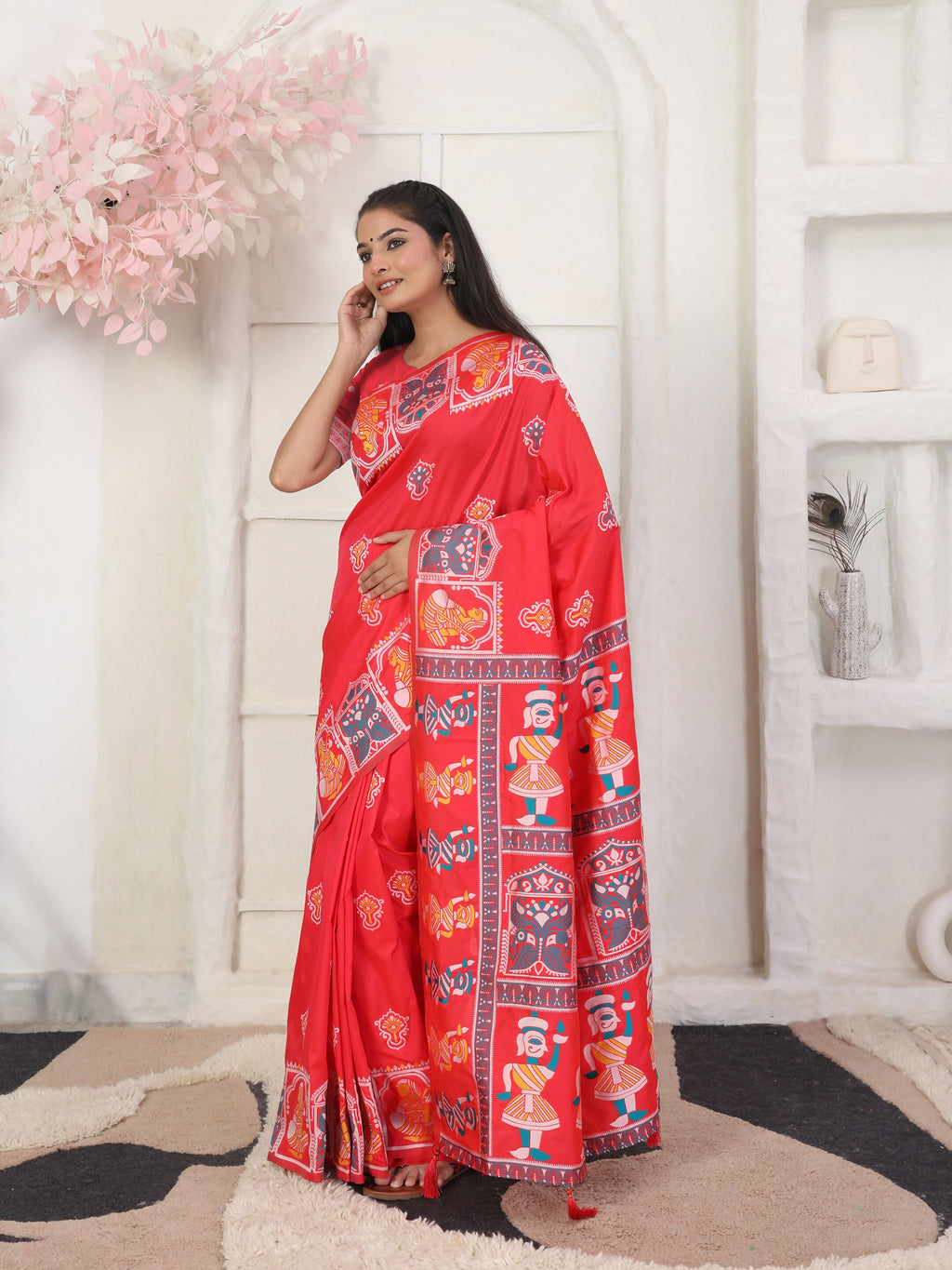 Shree Shyam Fashion Silk Blend Red Saree | Grocsy