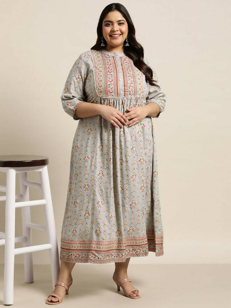 Juniper Women`s Grey Rayon Fusion Wear Printed A-line Dress | Grocsy