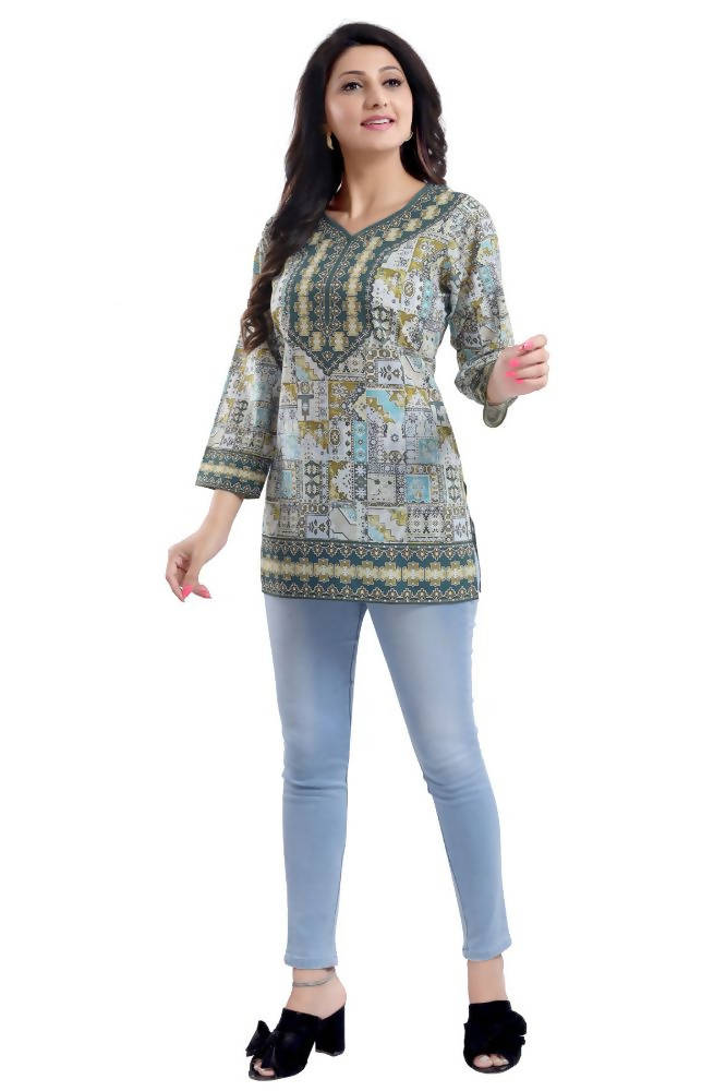 Snehal Creations Faux Crepe Variyali Short Kurti Tunic Top | Grocsy