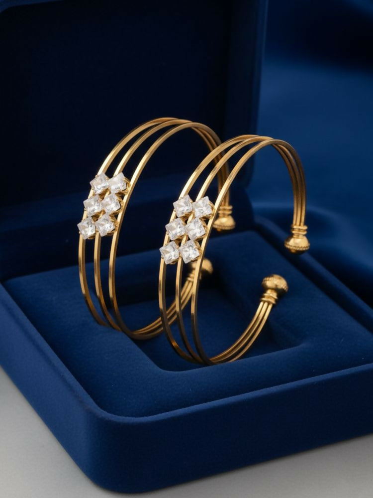 NVR Women Set of 2 Gold Plated CZ Stone Adjustable Bangle | Grocsy