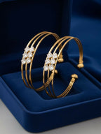 NVR Women Set of 2 Gold Plated CZ Stone Adjustable Bangle | Grocsy
