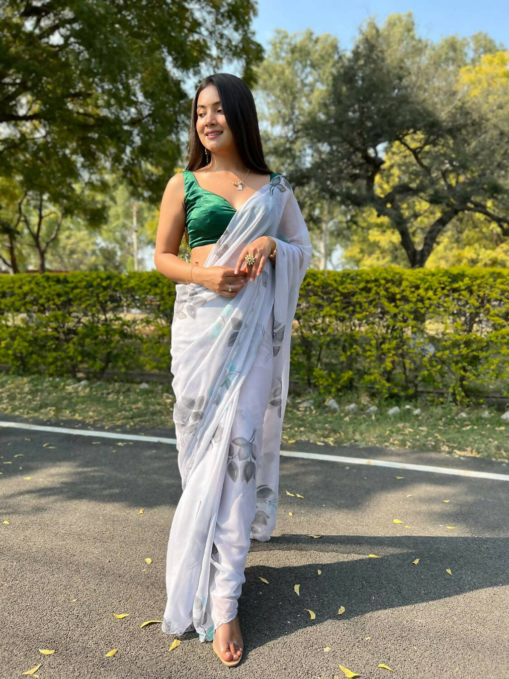 Vamsee Grey Chiffon Designer Saree | Grocsy