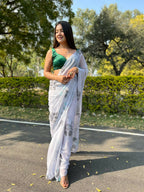 Vamsee Grey Chiffon Designer Saree | Grocsy