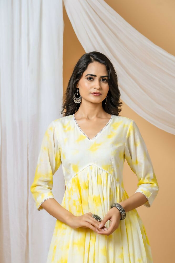 Joban Fashion Yellow Tie & Dye Kurta Pant Set | Grocsy