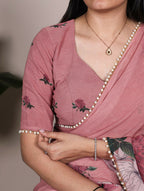 Vastranavya Peach Weightless Marble and Floral Printed Georgette Saree with Unstitched Blouse | Grocsy