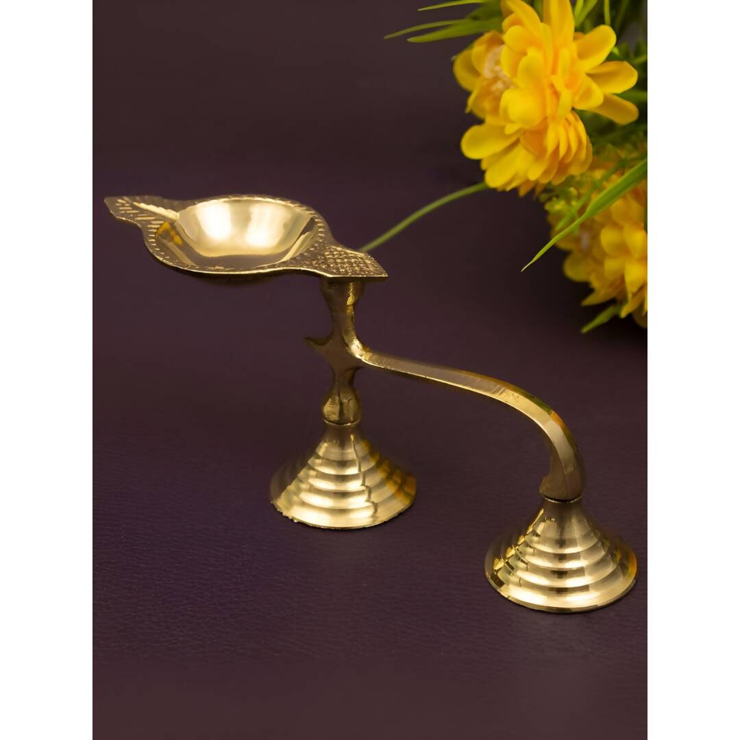 Spillbox Gold-Toned Brass Face Diya Pooja Essential | Grocsy