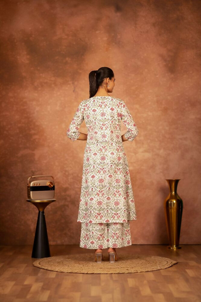 Joban Fashion Green Pink Hand Block Printed Cotton Suit Set | Grocsy