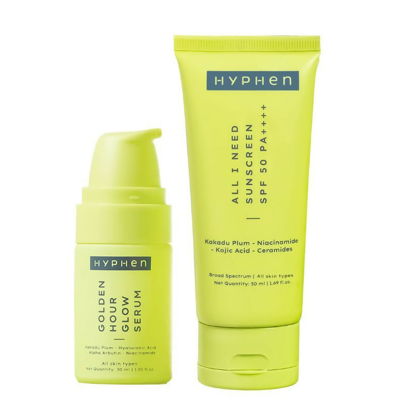 Hyphen By Kriti Sanon Golden Hour Glow Serum & Sunscreen SPF 50 Combo | Grocsy