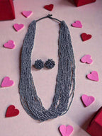 Inhanns Rangsaaz 20-Layer Luxe Long Beaded Necklace (With Optional Statement Earrings) - Navy Blue Long 20 Layer With Earring | Grocsy