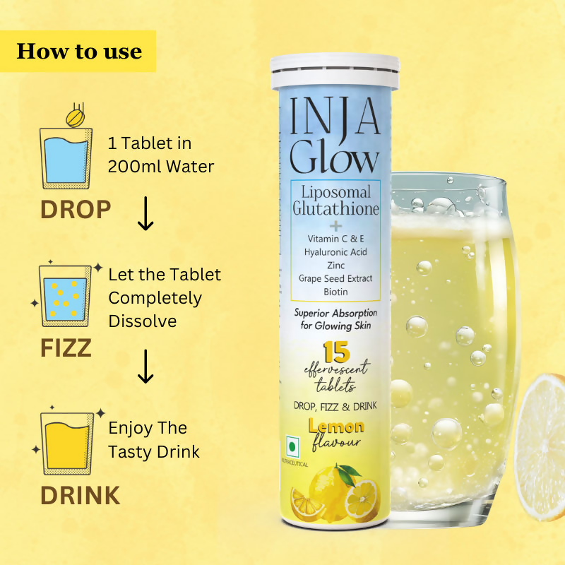 Inja Glow Liposomal Glutathione Drop Fizz & Drink Effervescent Tablets - Lemon | Grocsy