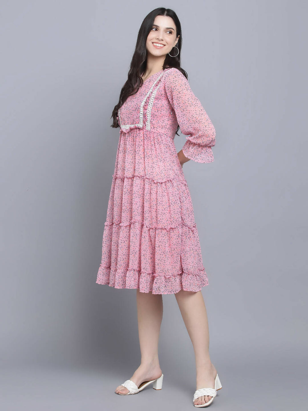 Myshka Women's Pink Floral Midi Dress | Grocsy