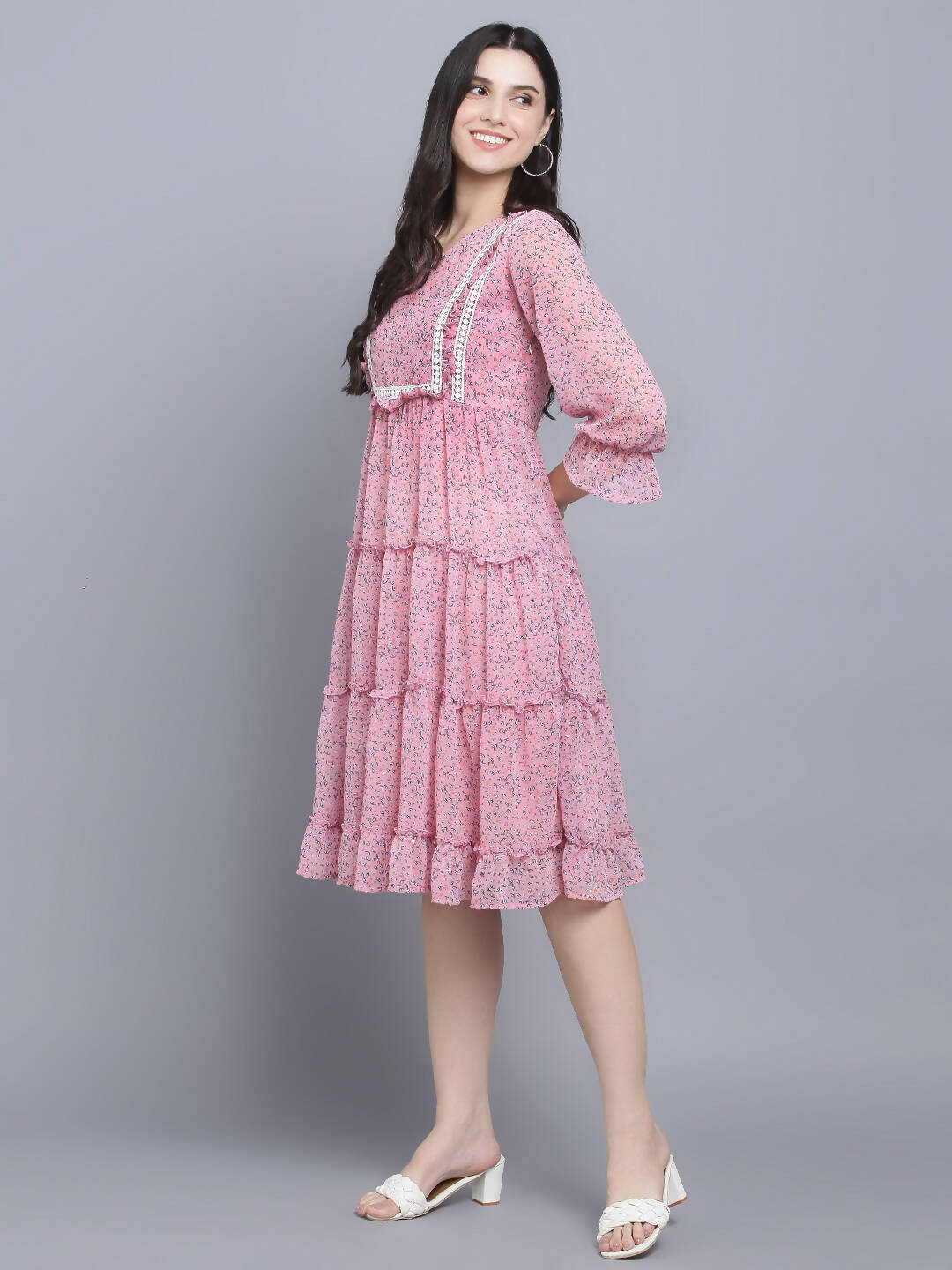Myshka Women's Pink Floral Midi Dress | Grocsy