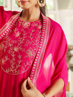 Janasya Pink Georgette Embroidered Dress & Cape | Grocsy