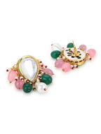 Gold-Toned White Kundan Contemporary Gold-Polished Drop Earrings - Ruby Raang | Grocsy