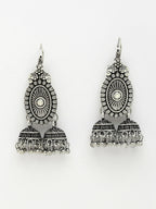 NVR Women's Silver-Plated Choke Oxidized Necklace with Jhumka Earrings | Grocsy