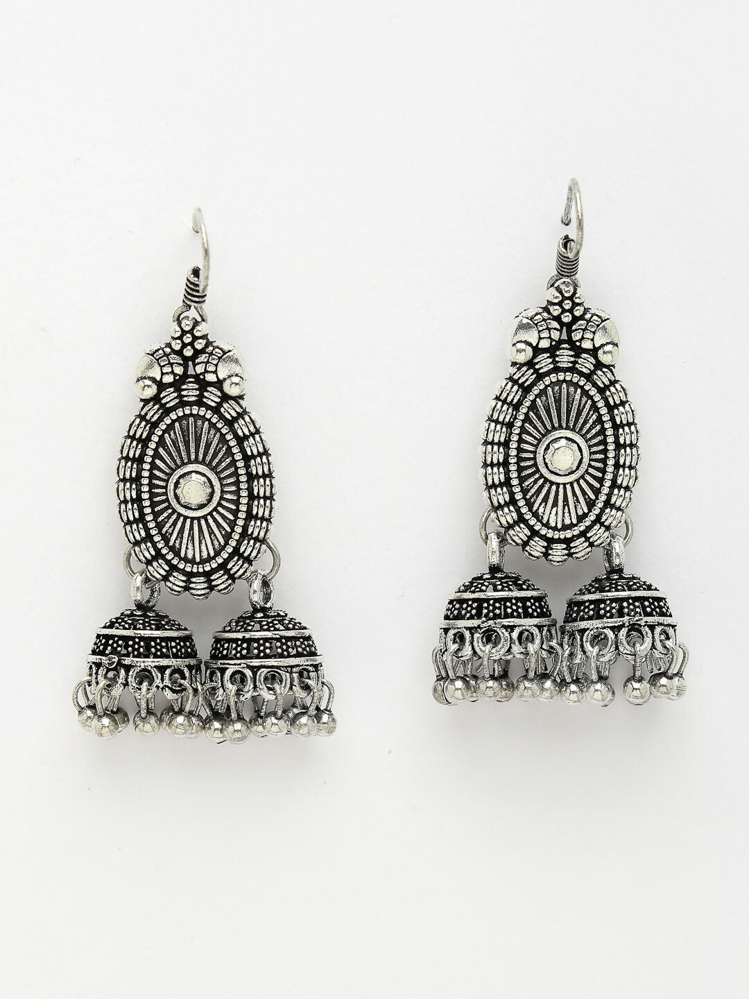 NVR Women's Silver-Plated Choke Oxidized Necklace with Jhumka Earrings | Grocsy