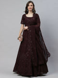 Purple Georgette Thread with Sequins Embroidered work Lehenga Choli with Dupatta - Jivika | Grocsy