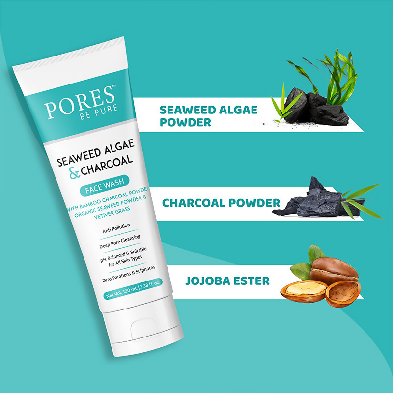 Pores Be Pure Charcoal Face Wash With Seaweed Algae | Grocsy