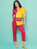 Women Republic Pink And Yellow Cotton Silk hand Embellished Coord set with Pouch | Grocsy