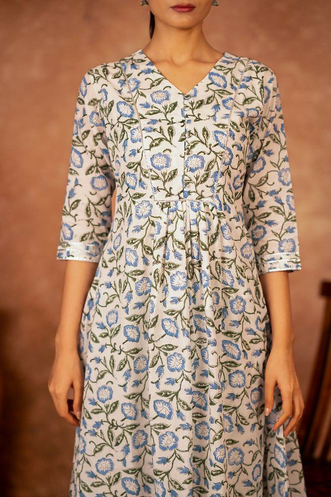 Joban Fashion Blue Hand Block Printed Cotton Suit Set | Grocsy