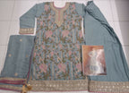 Vastranavya Grey Heavy Star Georgette Embroidered Sequins & Mirror Work Classy Pakistani Palazzo Suit | Grocsy