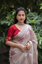 Fossil Pure Linen Ethnic Motifs Saree with Unstitched Blouse - Hiral Fashion | Grocsy