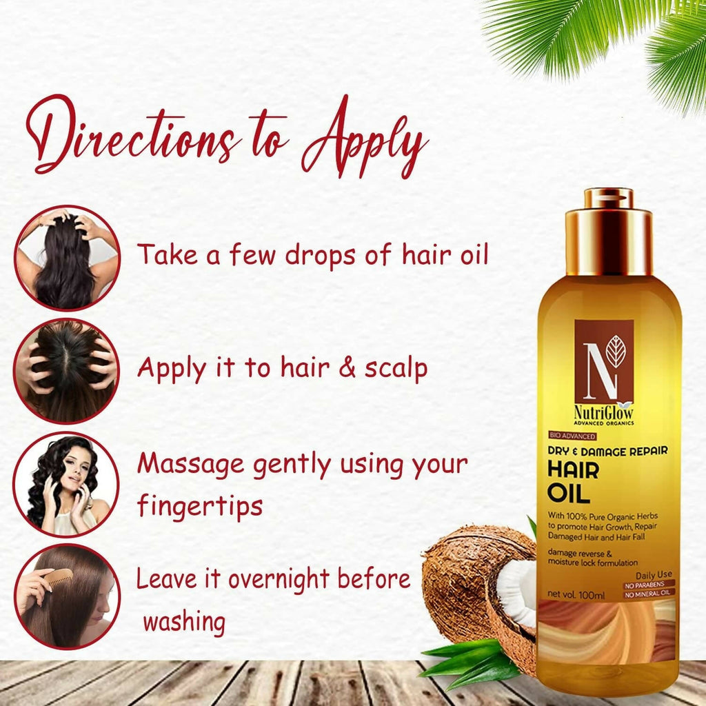 NutriGlow Advanced Organics Bio Advanced Dry and Damage Repair Hair Oil | Grocsy