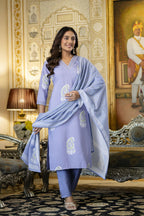 The52 Women's Beautiful Rayon Fabric Printed Work Straight Kurta Pant and Dupatta Set | Grocsy