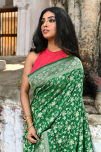 Joban Fashion Green Pure Crepe Pure Handloom Banarasi Silk Saree | Grocsy