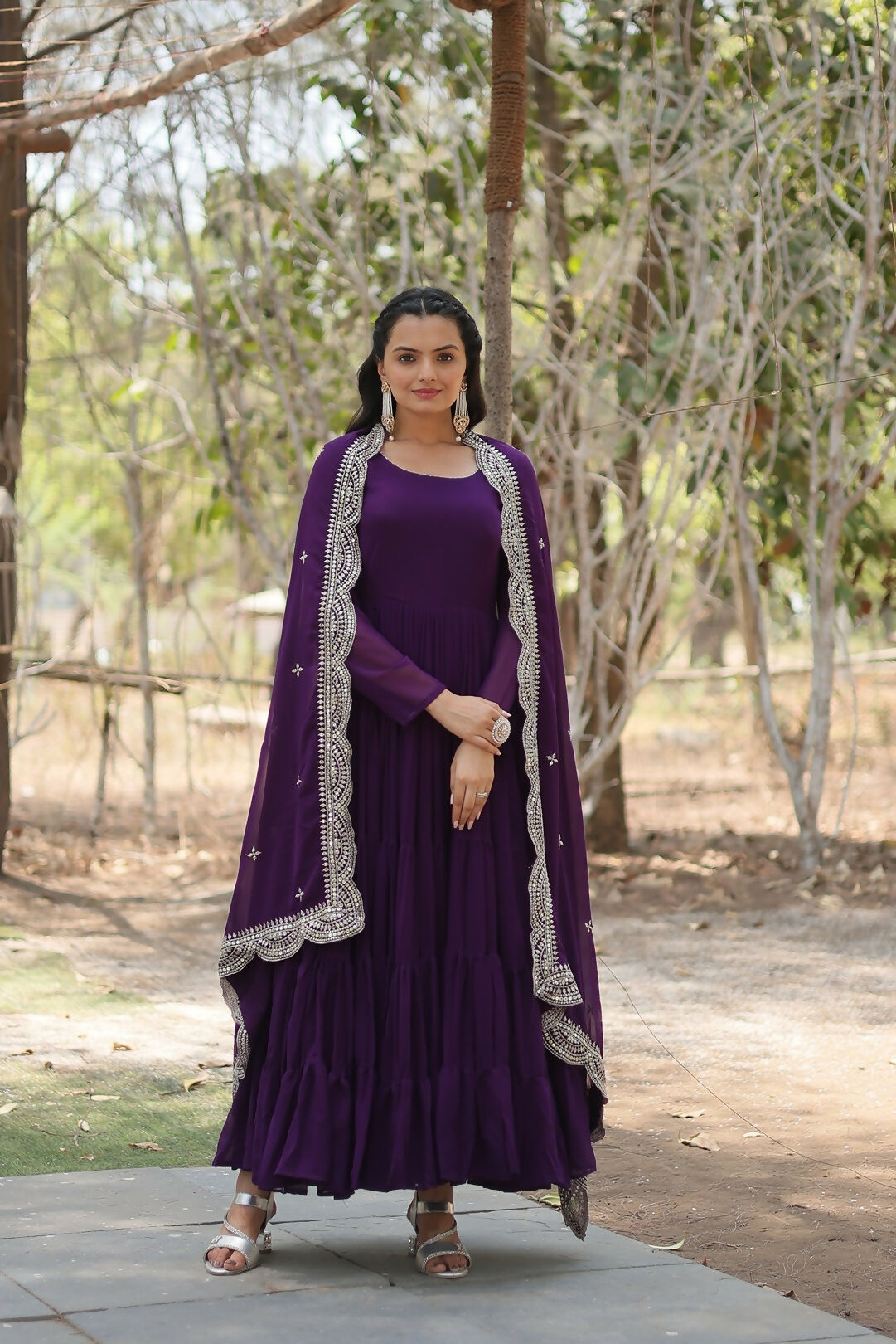 Joban Fashion Purple Georgette Sequence Embroidery Work Kurta Set | Grocsy