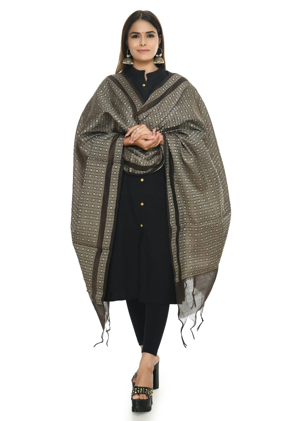 Mominos Fashion Moeza Handloom Cotton Coffee Color Dupatta For Women | Grocsy