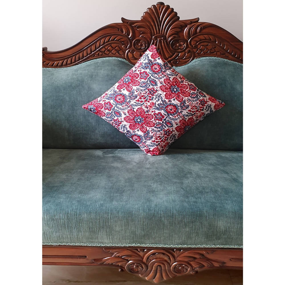 The Decor Nook Red And Blue Floral Print Cushion Cover | Grocsy