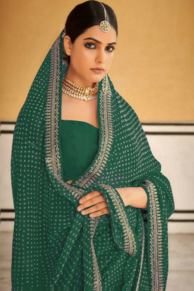PR Fashion Green Georgette Embroidery Lace Saree | Grocsy