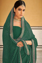 PR Fashion Green Georgette Embroidery Lace Saree | Grocsy