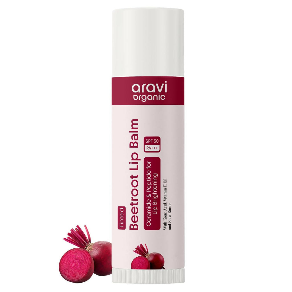 Aravi Organic Beetroot Tinted Lip Balm For Lip Brightening With SPF 50 PA+++ - Kojic Acid & Peptide | Grocsy