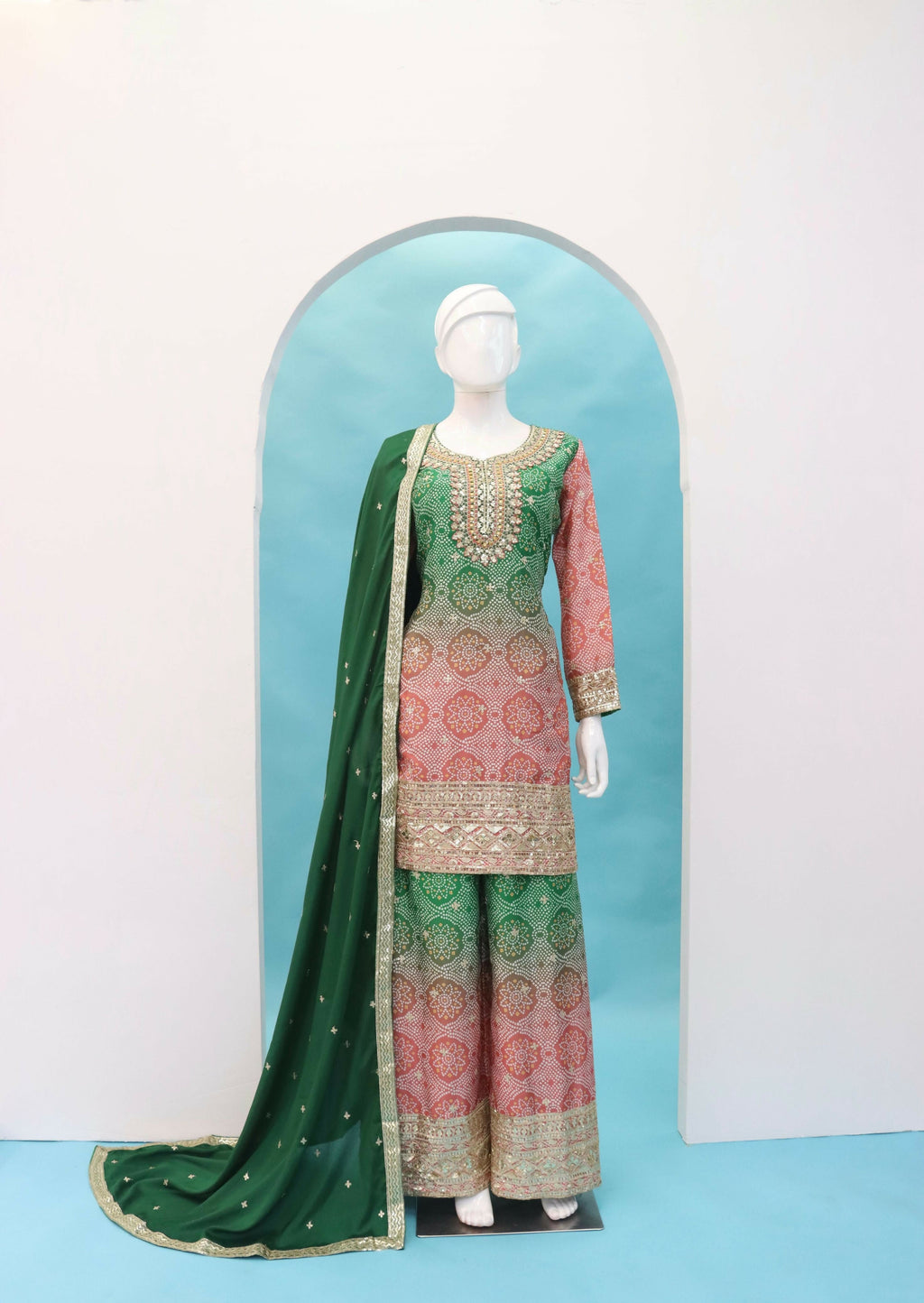 Anaita Peach Digital print with Embroidered Silk Stitched Plazo Suit | Grocsy