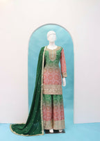 Anaita Peach Digital print with Embroidered Silk Stitched Plazo Suit | Grocsy